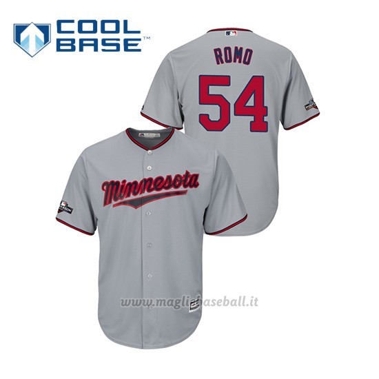 Maglia Baseball Uomo Minnesota Twins 54 Sergio Romo 2019 Postseason Cool Base Grigio